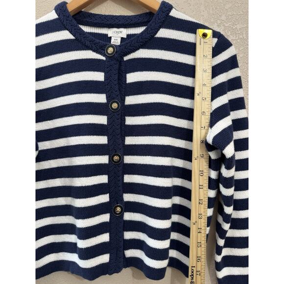 J Crew Striped Cotton Lady Jacket Cardigan Sweater Navy And White Size Xs - Picture 5 of 5